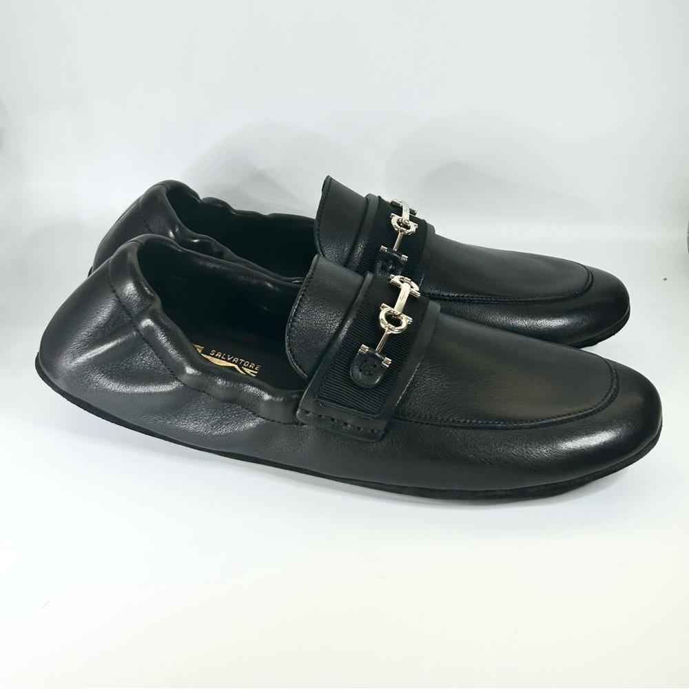 New Salvatore Ferragamo Asture Black Leather Gancini Bit Loafer Mens Size 7